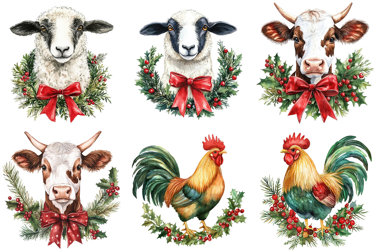 Christmas Farm Animals Clipart, a Seasonal Illustration by CitraGraphics (Photo 6 of 7)
