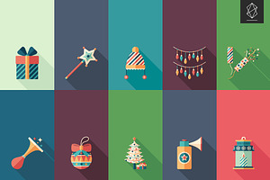 Christmas Time Flat Square Icon Set