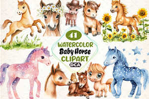 Whimsical Baby Horse clipart, an Illustration by DreamCafeArt