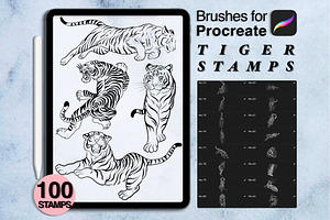 100 procreate tiger stamps
