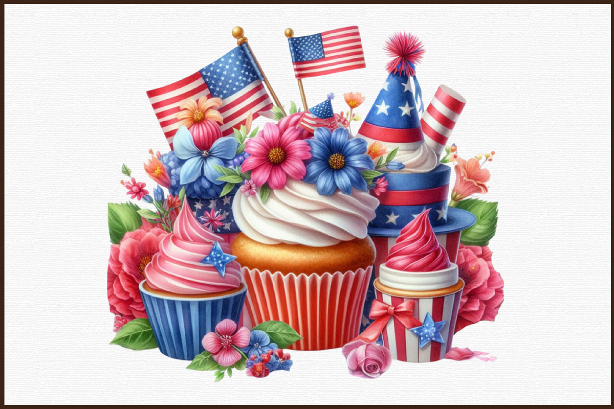 Watercolor 4th of July Cupcake Clipa, an Illustration by Sublimation Artist (Photo 3 of 6)
