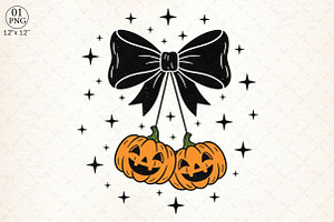 Preppy Pumpkin Cherries Coquette Png, an Illustration by Libby Wishes