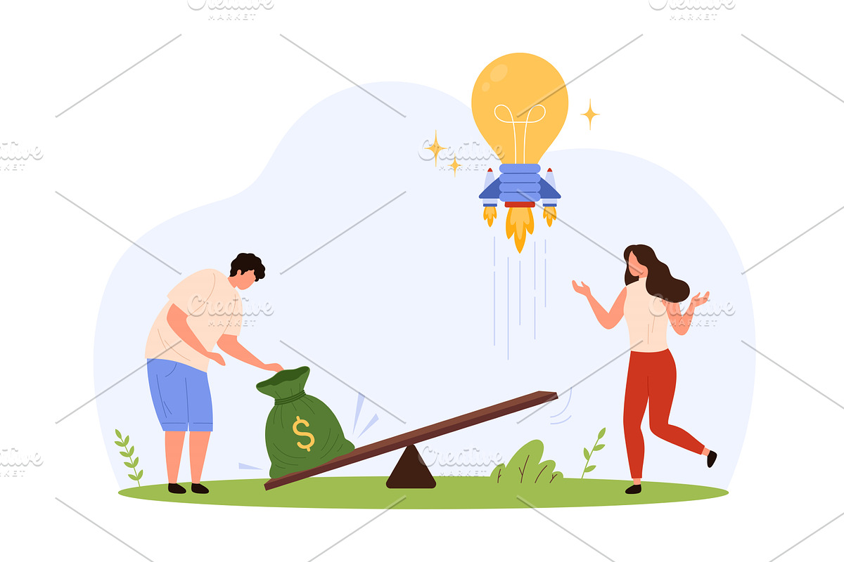 Funding Boosts Startup Idea Launch, a Finance Illustration by Flashvector