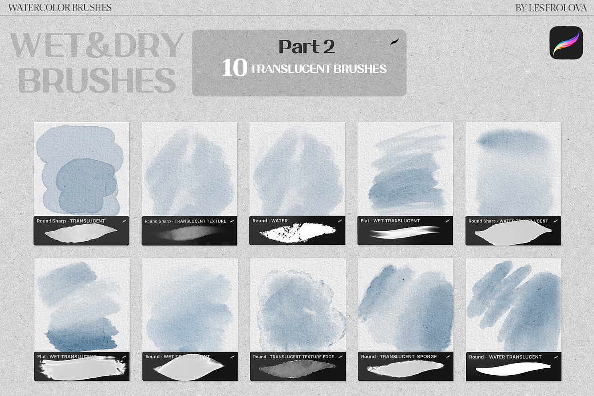 BUNDLE Watercolor Procreate Brushes, a Brush Add-On by Les Frolova (Photo 5 of 17)