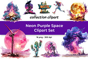 Neon Purple Space Clipart Set, a Technology Illustration by InkyQueenArt (Thumbnail 1 of 5)