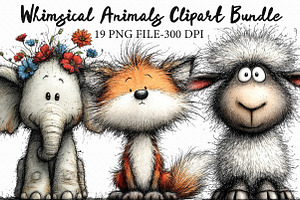 Whimsical Animals Clipart Bundle, an Illustration by Libby Wishes