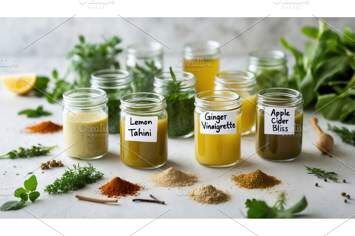 Assorted jars of homemade salad, an Illustration by tilialucida