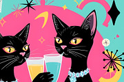Retro 60s Party Cats, an Animal Illustration by Sharon Schwalbe (Thumbnail 1 of 2)