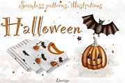 Halloween- illustration and patterns, an Illustration by Linerisyart (Thumbnail 1 of 11)