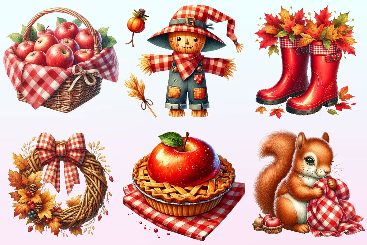 Red Gingham Autumn PNG Clipart, a Graphic by CitraGraphics (Photo 2 of 4)