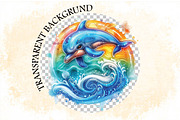 Watercolor Summer Dolphin Clipart Bu, an Illustration by SVGArt (Thumbnail 6 of 9)