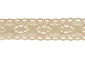 A strip of beige openwork cotton lace ribbon with a geometric pa, an Abstract Photo by ndanko