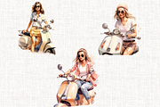 Girl on Vespa Clipart Bundle, a Person Illustration by Mash Mash Stickers (Thumbnail 4 of 8)