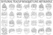 Floral Teacup Line Art Bundle, an Illustration by Gfx_Store (Thumbnail 1 of 51)