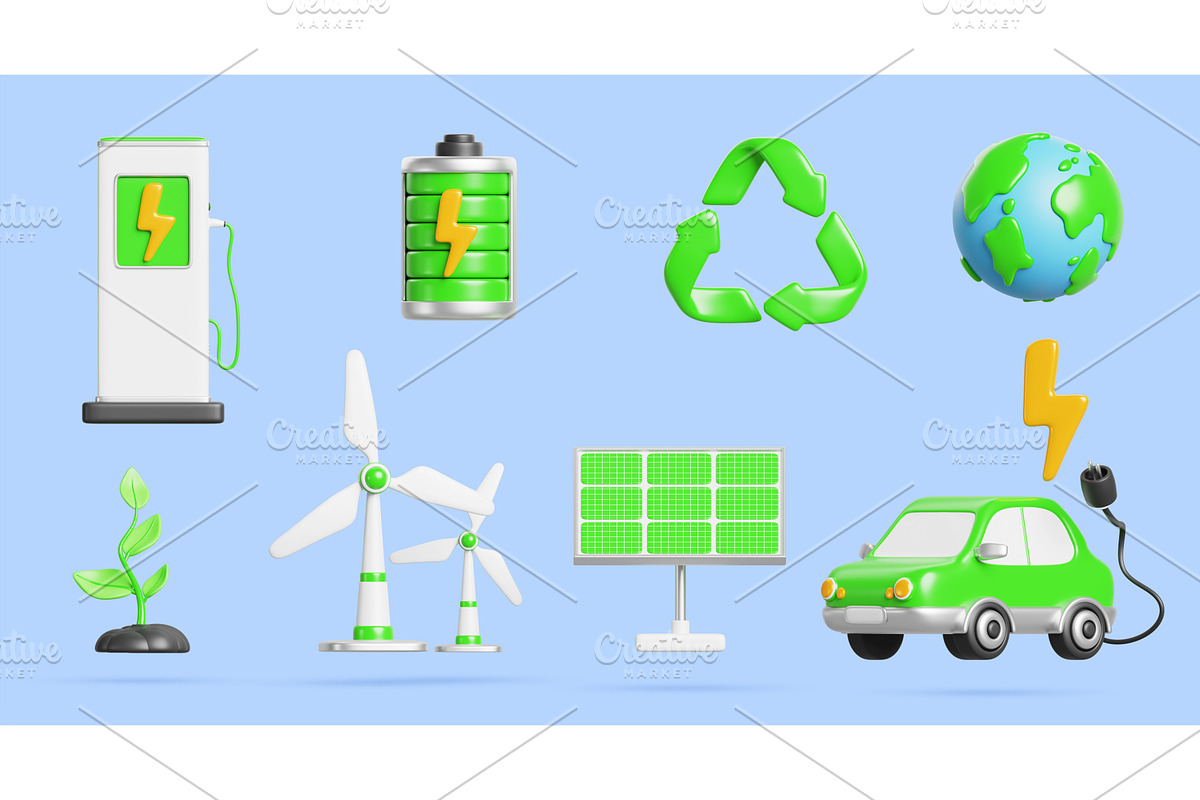 3d renewable green energy industry, a Technology Illustration by Marozhkastudio