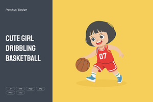 Cute Girl Dribbling Basketball, a Person Illustration by Partikusi Design