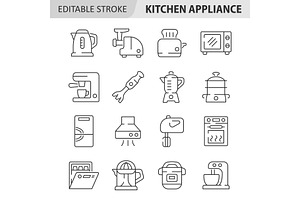 Kitchen appliance line icon set, an Outline Icon by ElineDesign