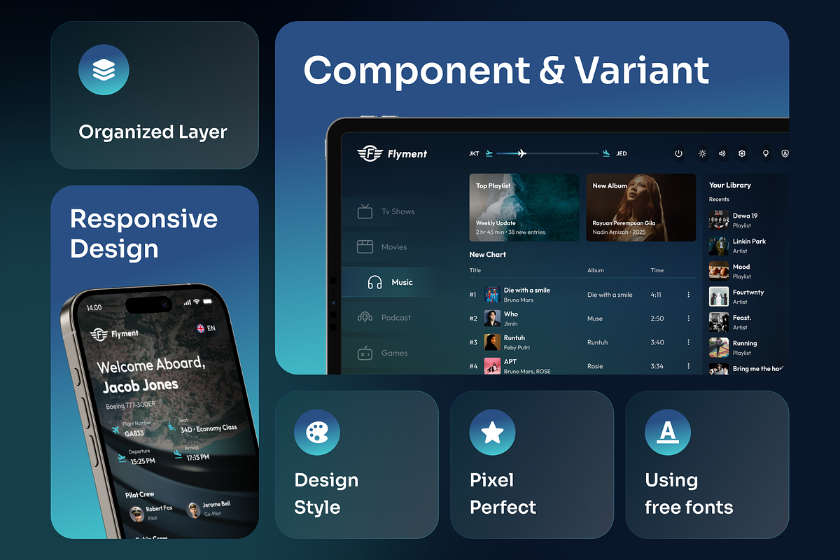 Flyment - SAAS Entertainment UI Kit, an UI Kit Template by Agensip Design Agency (Photo 3 of 10)