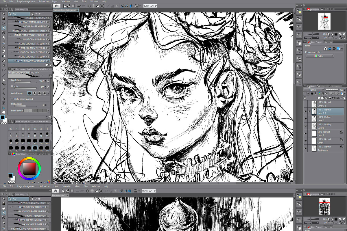 INK. 41+ Clip Studio inking brushes, a Brush Add-On by Eldar Zakirov's (Photo 10 of 17)
