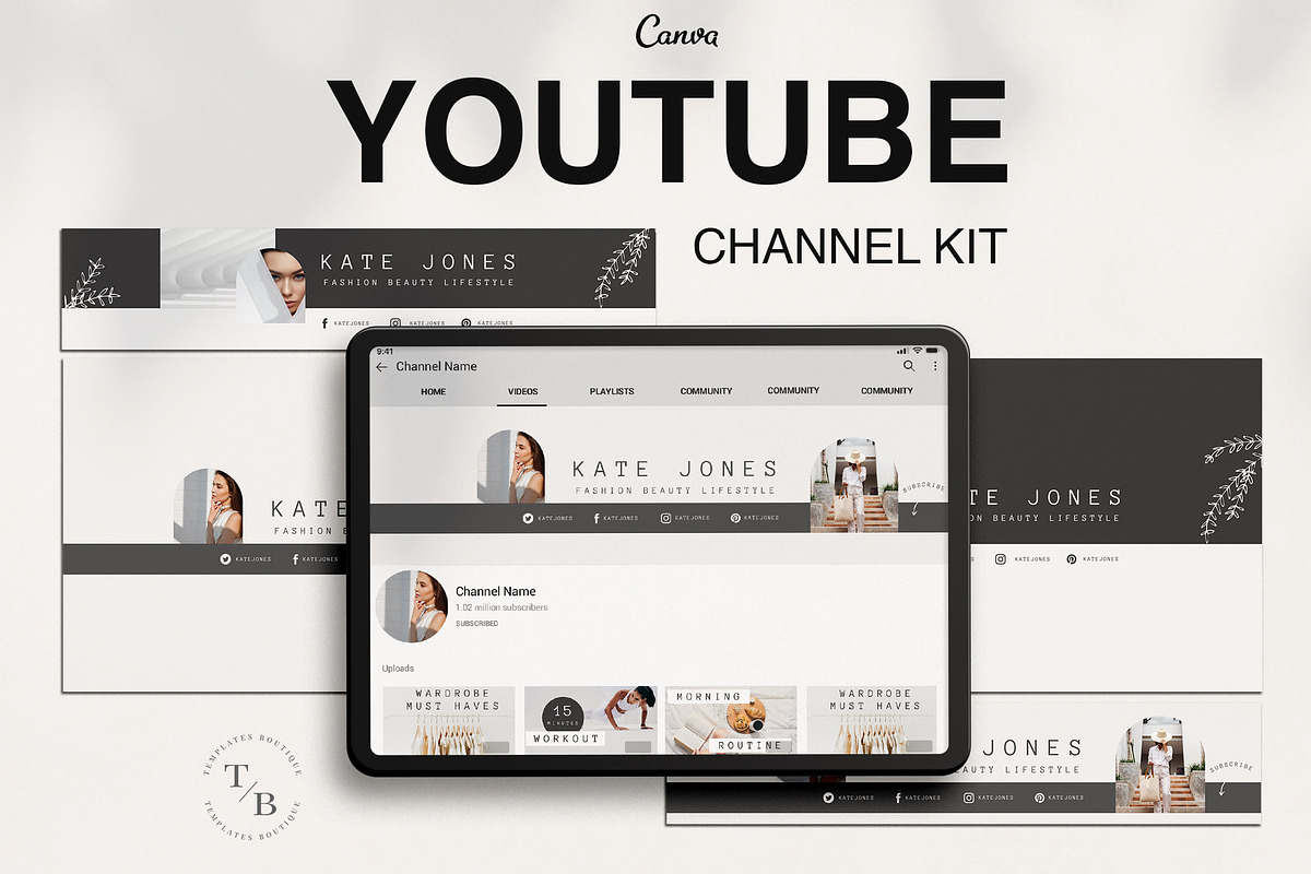 YouTube Channel Branding Kit | Canva, a Social Media Template by Templates Boutique (Photo 1 of 7)