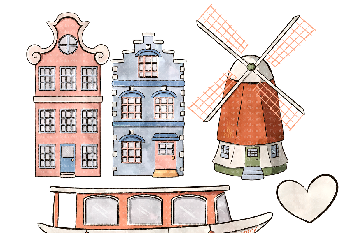 Watercolor Dutch Clipart PNG Holland, a Decorative Illustration by Lenninator Digital (Photo 3 of 8)