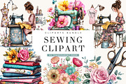 Watercolor Sewing Clipart Bundle, an Object Illustration by BusyDaydesign (Thumbnail 1 of 8)
