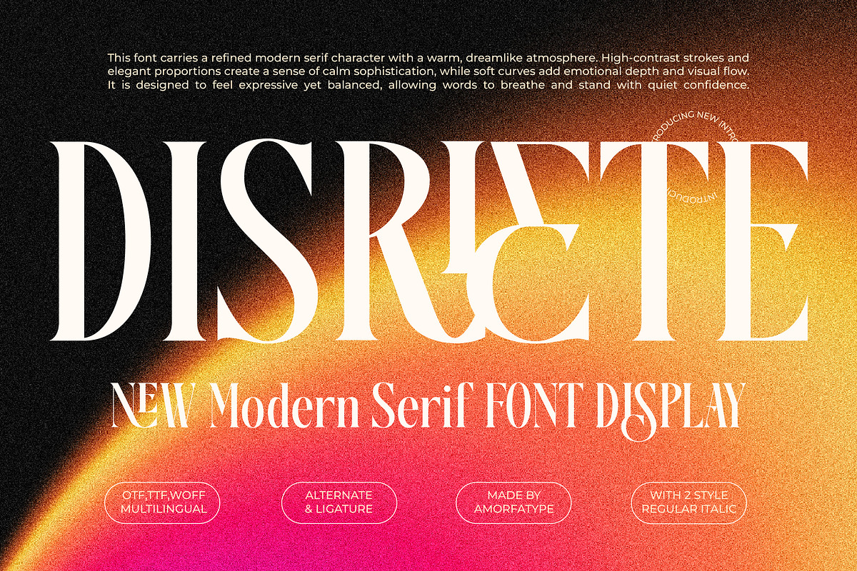 Disriete Modern Serif Display, a Serif Font by AmorfaType (Photo 1 of 11)