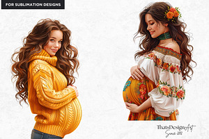 Watercolor Pregnant Woman Clipart Se