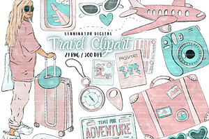 Watercolor Travel Holiday Clipart, a Transportation Illustration by Lenninator Digital