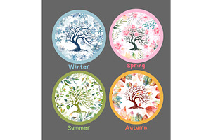 Seasons of the year round frames. a, an Object Illustration by Nenahliadava Design