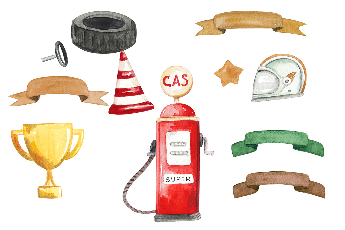 Nursery Watercolor hand Painted Cars, a Transportation Illustration by HabitusDesigns (Photo 3 of 7)
