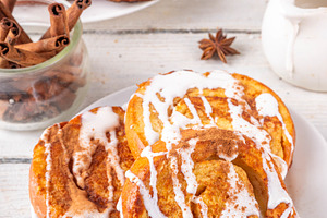 Sweet breakfast cinnamon roll french toast, a Food & Drink Photo by Rimma
