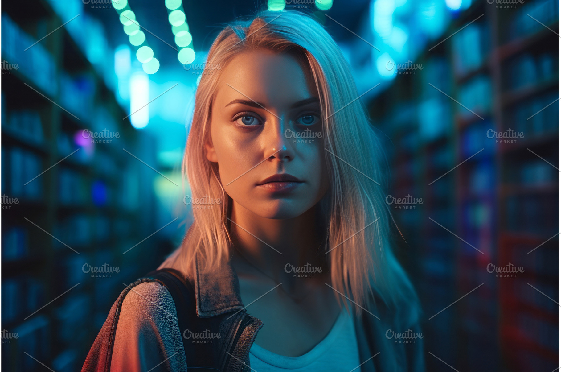 Future blond woman in neon, a Person Photo by Ylivdesign