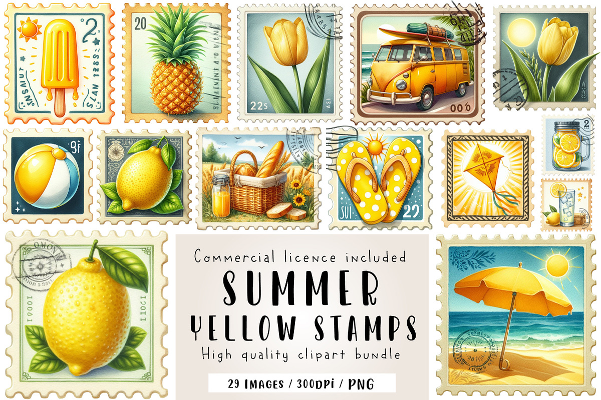 Yellow Summer Postage Stamps Clipart, an Illustration by CreationArt (Photo 1 of 5)