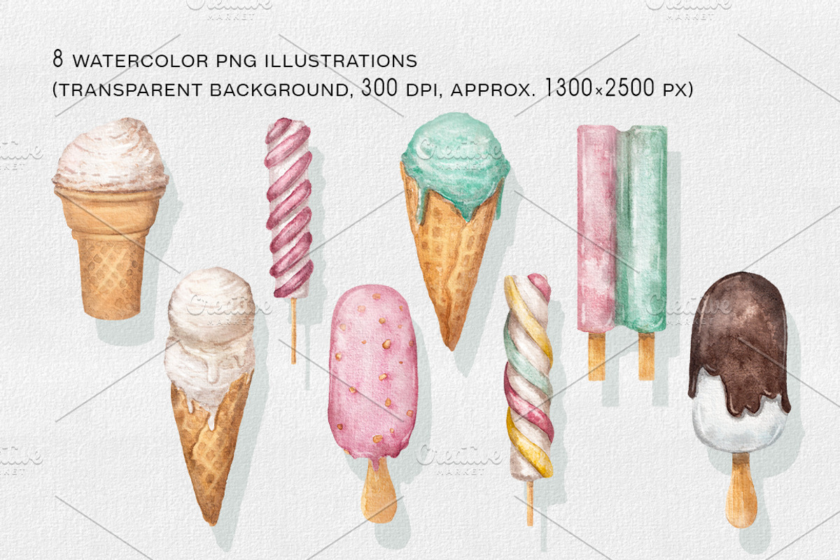 Watercolor & Line Art Ice Cream Set, a Food Illustration by Garden in frame (Photo 2 of 8)