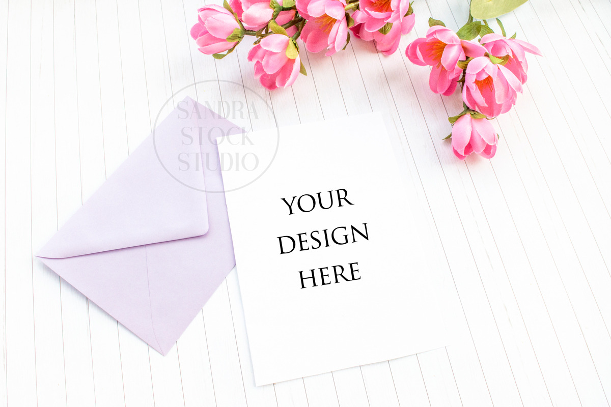 Floral invitation mockup, a Print Template by Papaya Craft