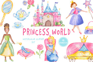 Princess world watercolor clipart