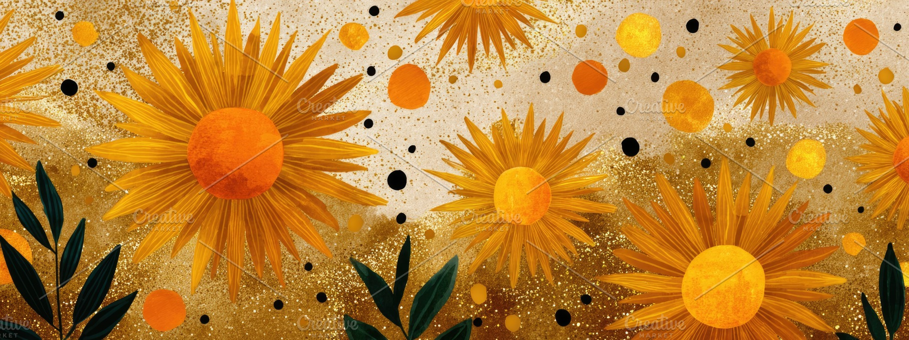 Golden Sunflower Illustration Banner with Abstract Floral Backgr, a Nature Photo by José Manuel Gelpi
