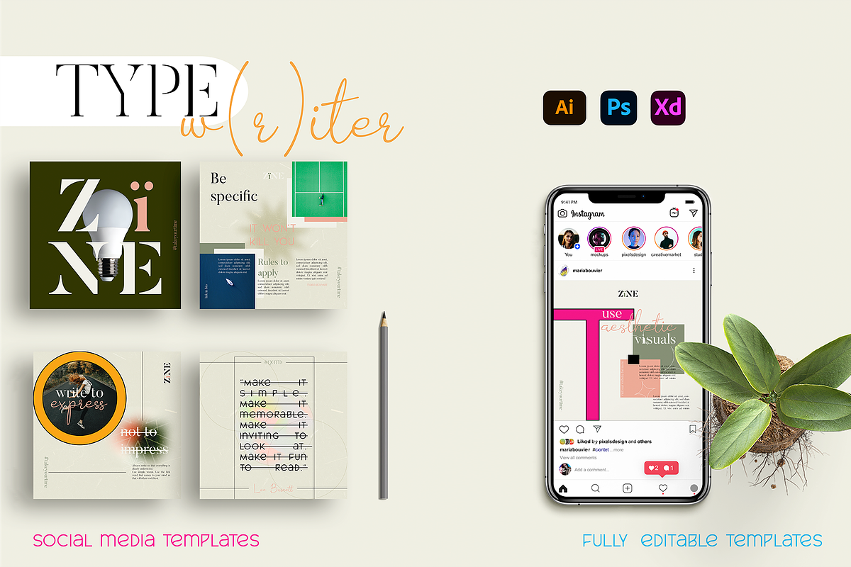 TYPEW(R)IGHTER INSTAGRAM TEMPLATE, a Social Media Template by maaariabouvier (Photo 1 of 9)