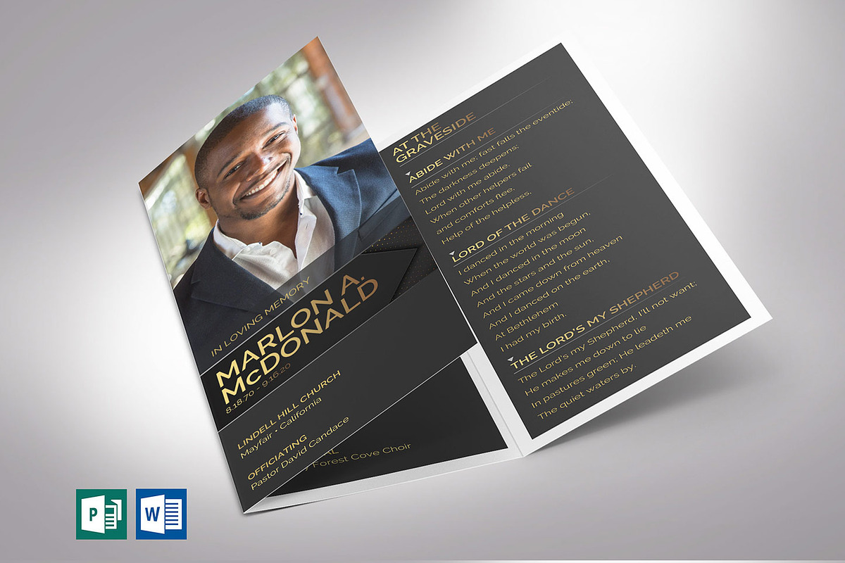 Gold Luxury Trifold Funeral Program, a Brochure Template by Godserv Designs (Photo 1 of 11)