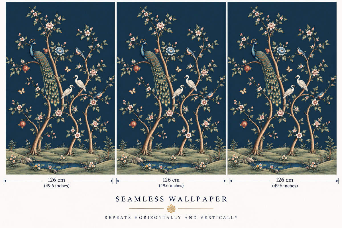 Navy Blue Chinoiserie Wall Mural, a Wallpaper Graphic by by creative paper (Photo 5 of 20)