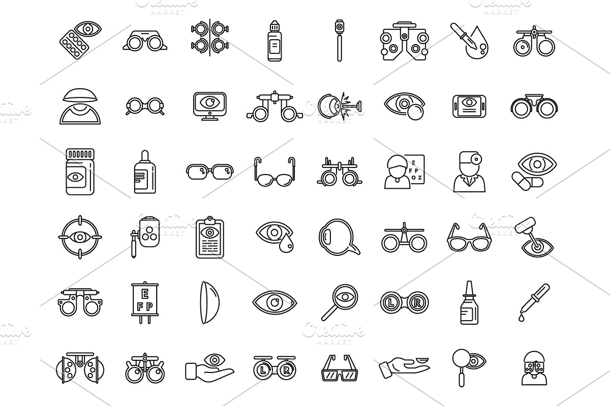 Optometry icons set outline vector, a Healthcare Illustration by Ylivdesign