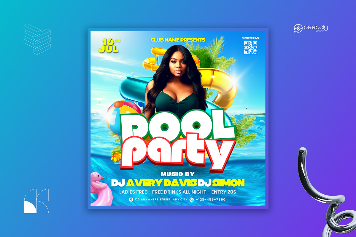 Pool Party Flyer Canva Template, a Flyer Template by PeetalyStudioDesigns (Photo 2 of 5)