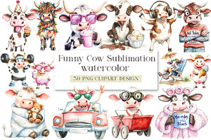 Funny Cow Sublimation Clipart, an Illustration by DreamArtGraphic