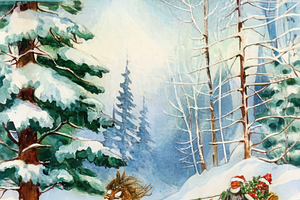 Watercolor Christmas Sleigh Ride