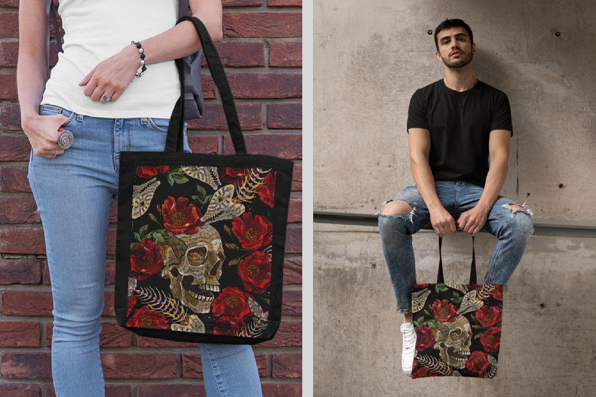 Human skull, fish bone and red roses, a Pattern Graphic by Matrioshka (Photo 5 of 9)