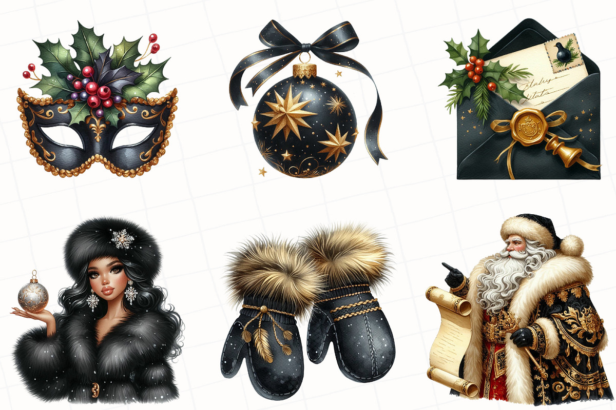 Luxury Black Christmas Clipart, an Illustration by OK Design (Photo 5 of 5)