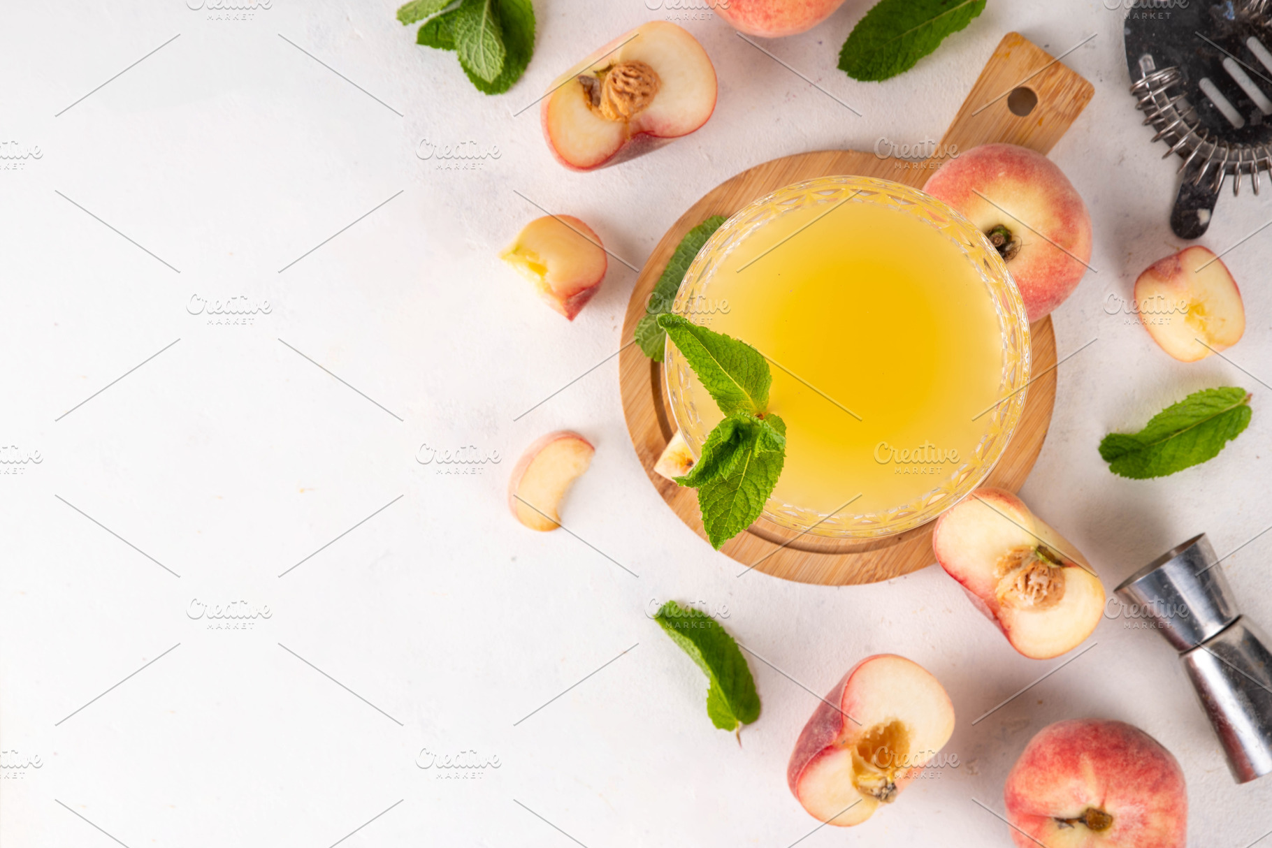 Flat peach martini or margarita or lemonade, a Food & Drink Photo by Rimma