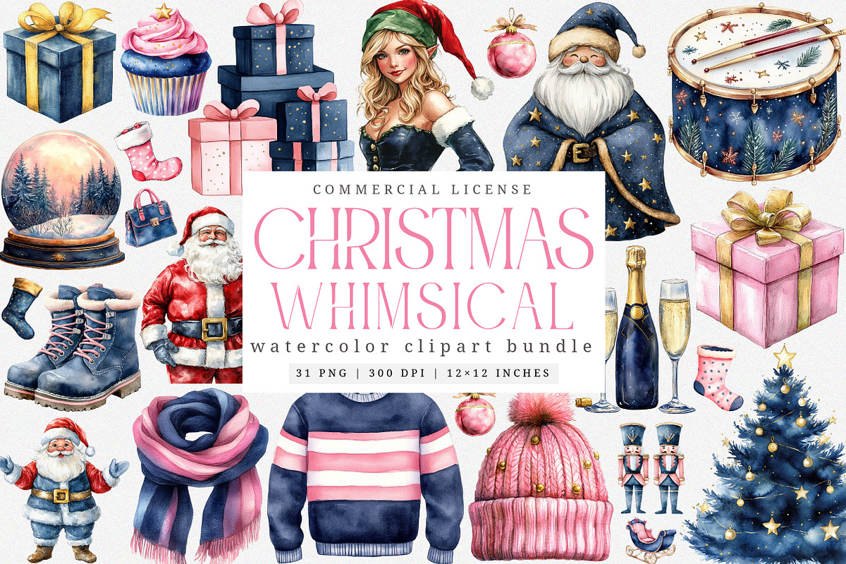 Whimsical Watercolor Christmas PNG, an Illustration by SinaCreation (Photo 1 of 7)