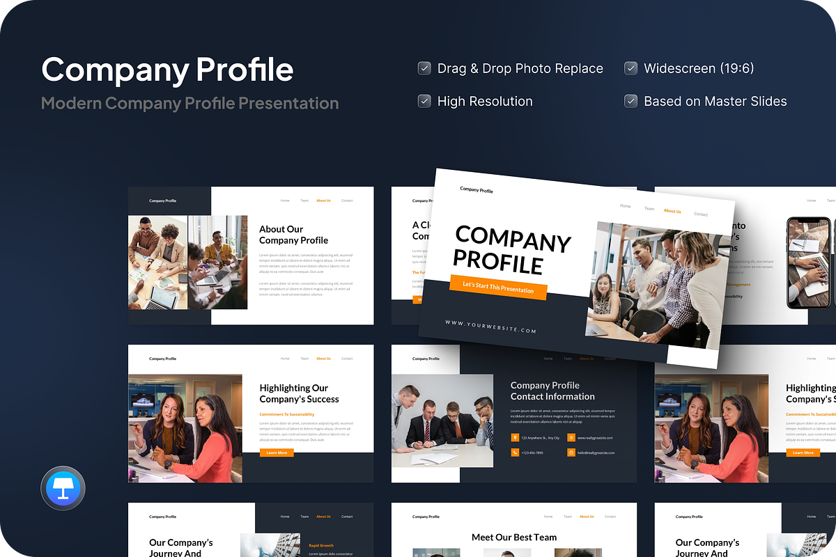 Company Profile Presentation Keynote, a Presentation Template by SquidPixey (Photo 1 of 7)